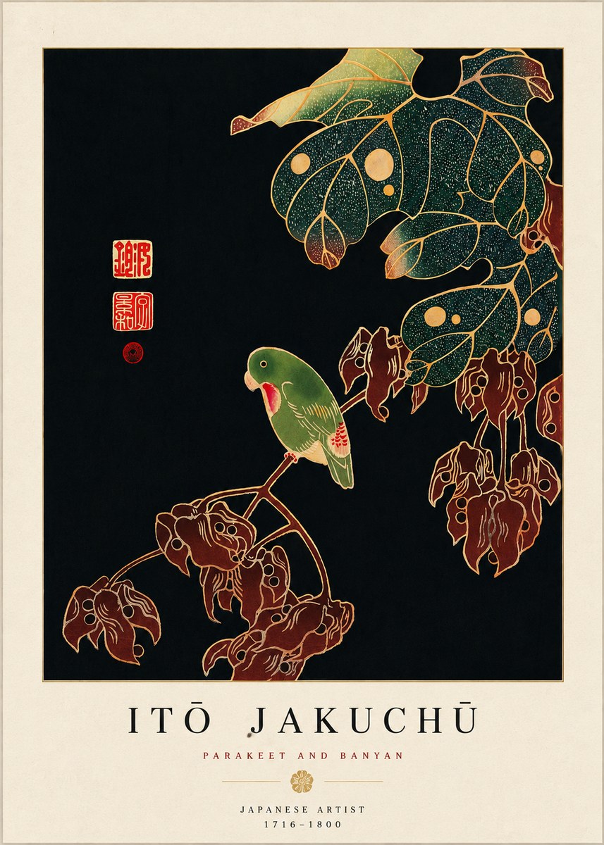 Itō Jakuchū Parakeet and Banyan No5 - Poszter