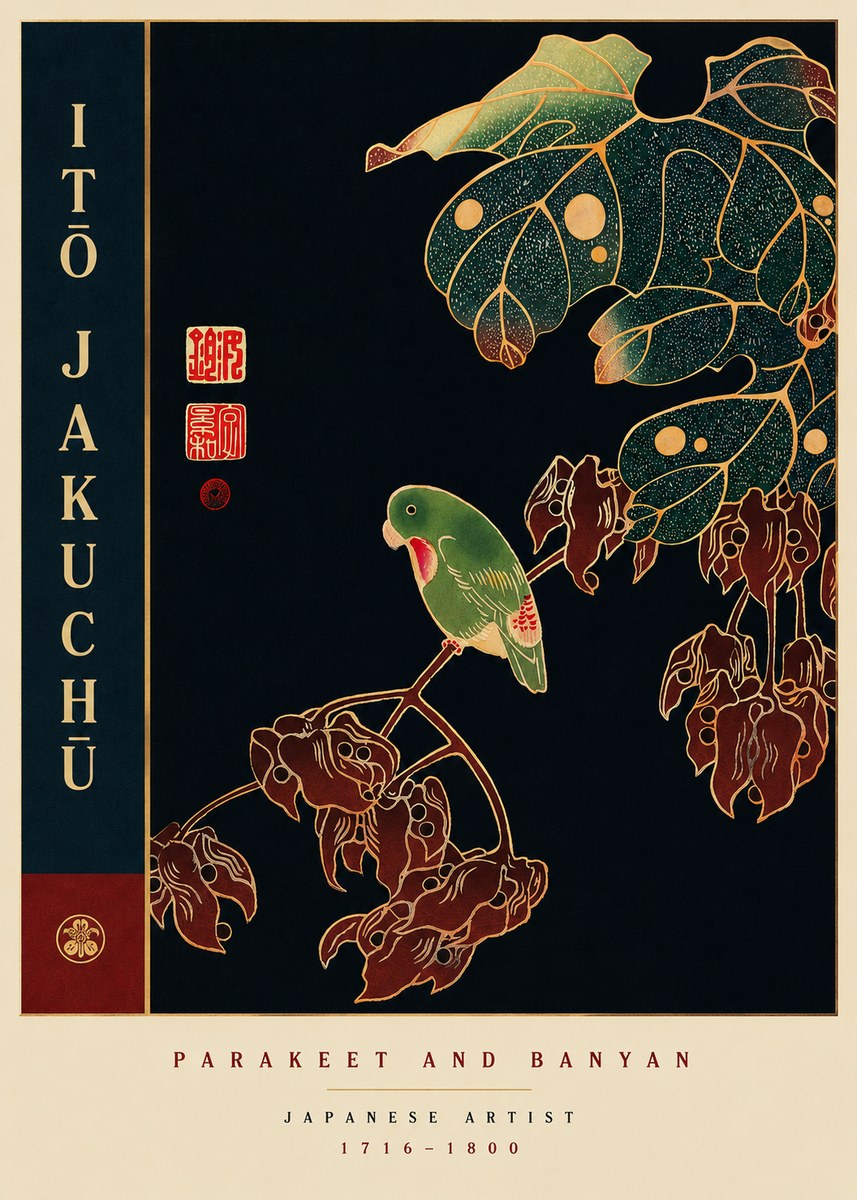 Itō Jakuchū Parakeet and Banyan No6 - Poszter