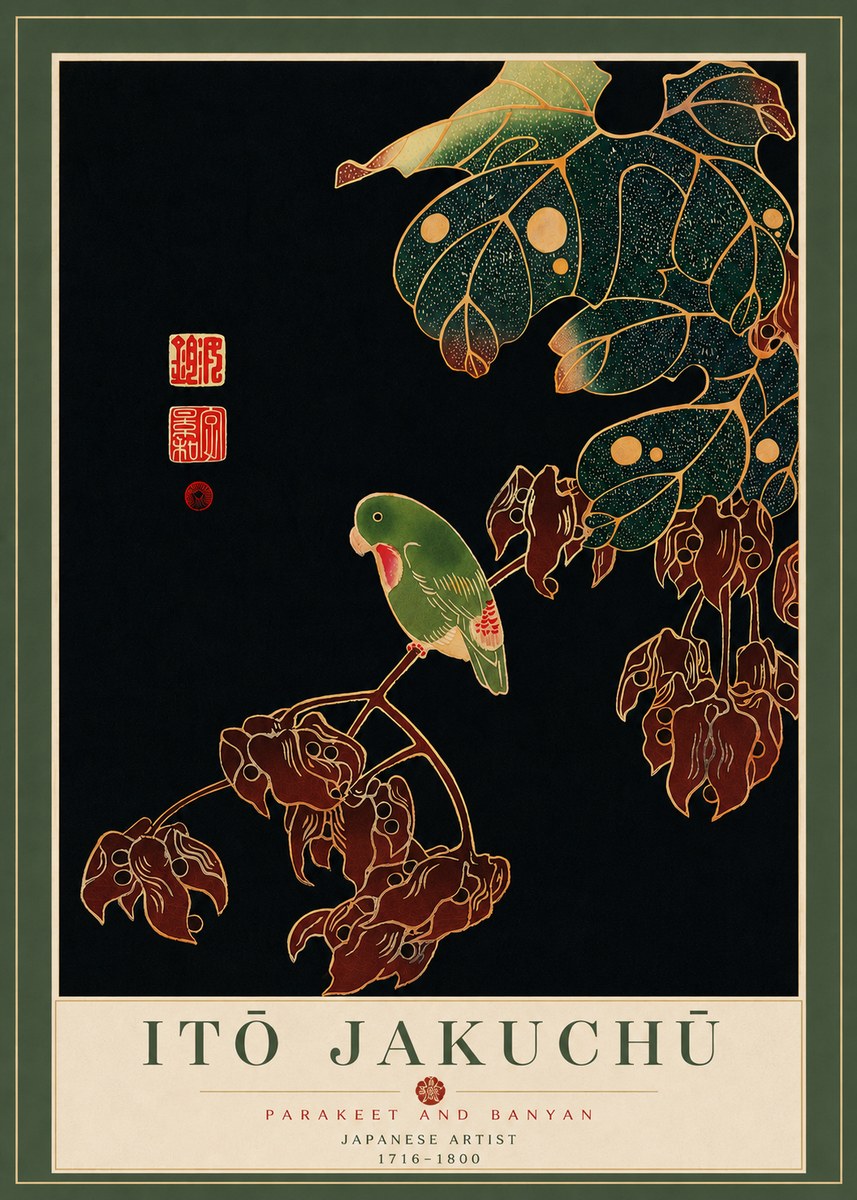Itō Jakuchū Parakeet and Banyan No7 - Poszter