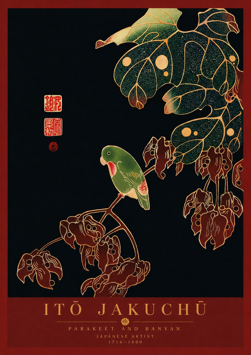 Itō Jakuchū Parakeet and Banyan No8 - Poszter