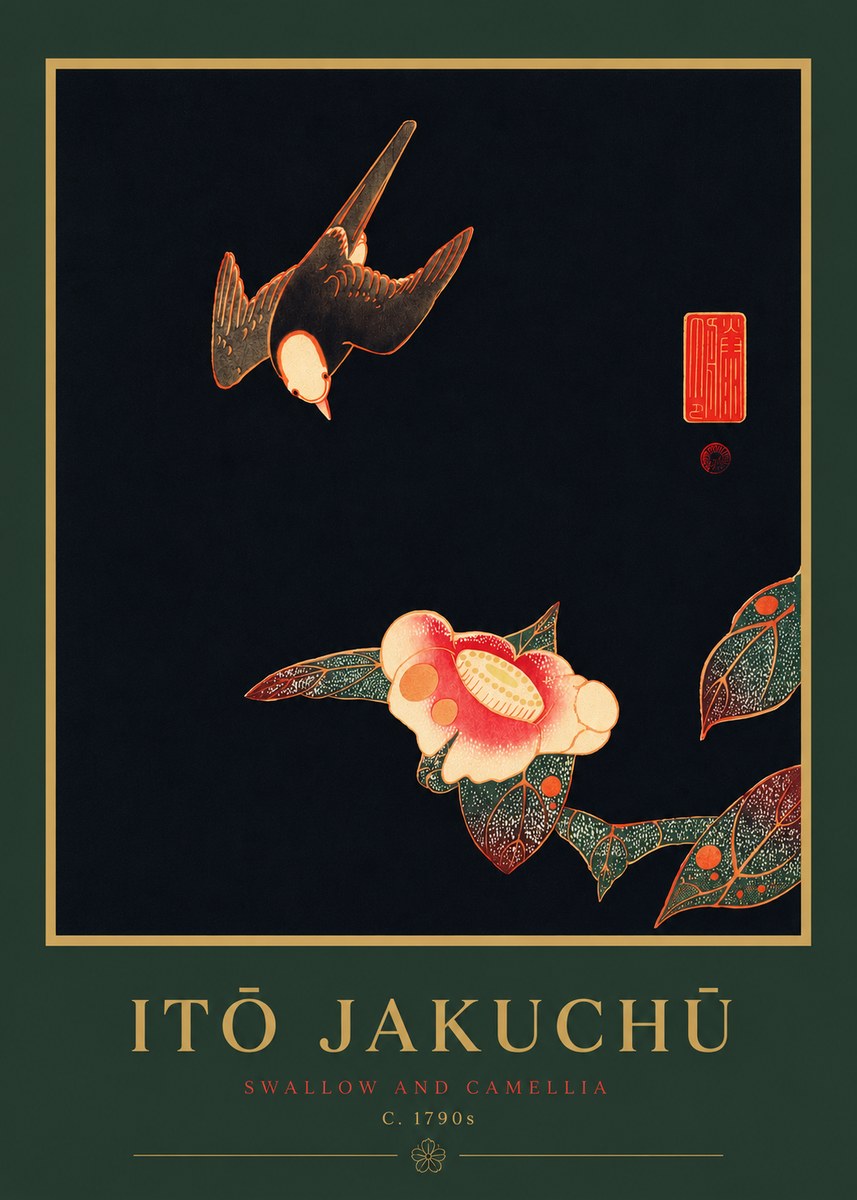 Itō Jakuchū Swallow and Camellia No4 - Poszter