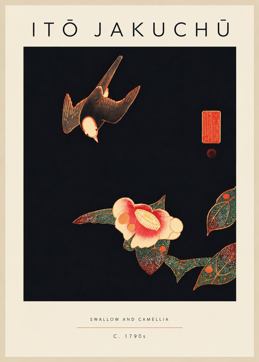 Itō Jakuchū Swallow and Camellia No5 - Poszter