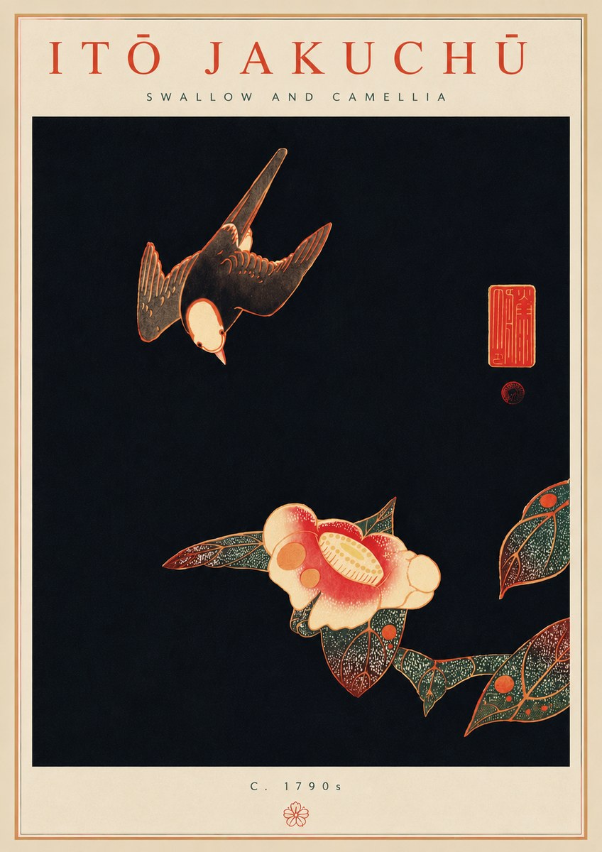 Itō Jakuchū Swallow and Camellia No6 - Poszter