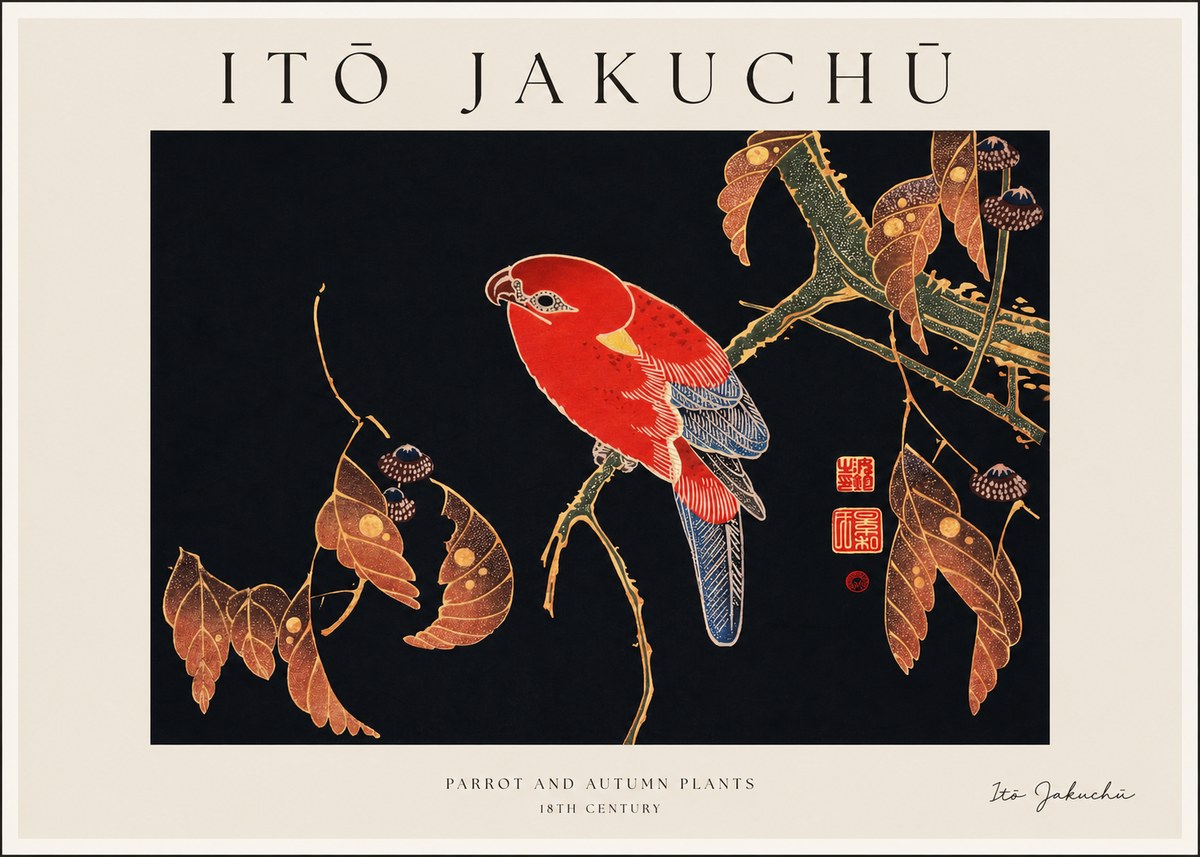 Itō Jakuchū Parrot and Autumn Plants No1 - Poszter