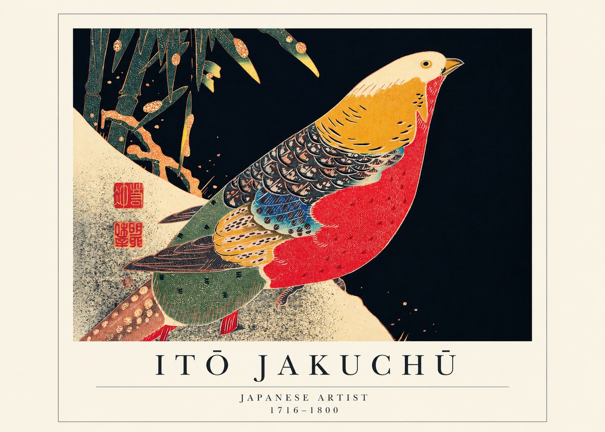 Itō Jakuchū Golden Pheasant and Bamboo No1 - Poszter