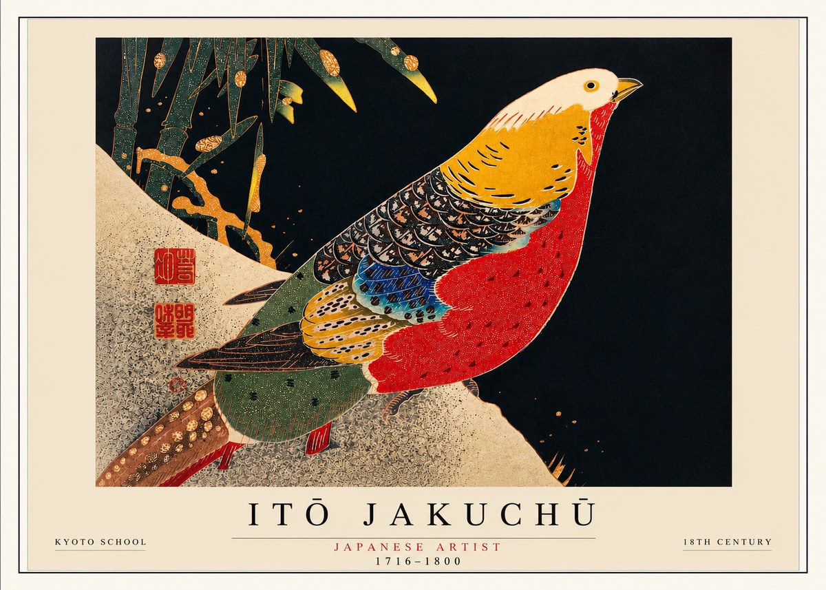 Itō Jakuchū Golden Pheasant and Bamboo No3 - Poszter
