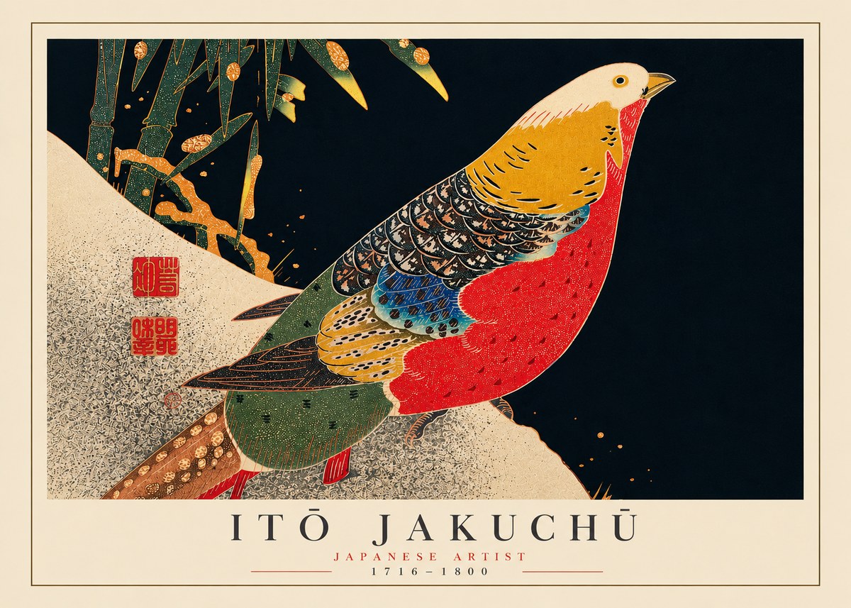 Itō Jakuchū Golden Pheasant and Bamboo No5 - Poszter