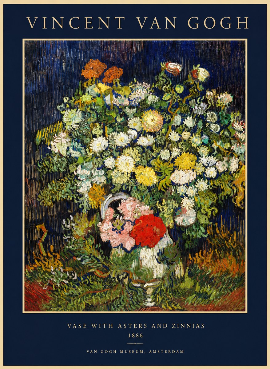 Van Gogh Vase with Asters and Zinnias No1 - Poszter