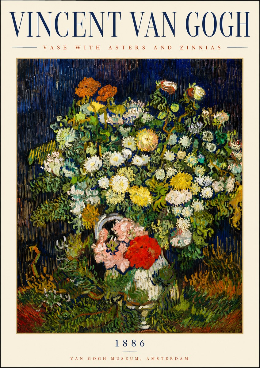 Van Gogh Vase with Asters and Zinnias No3 - Poszter