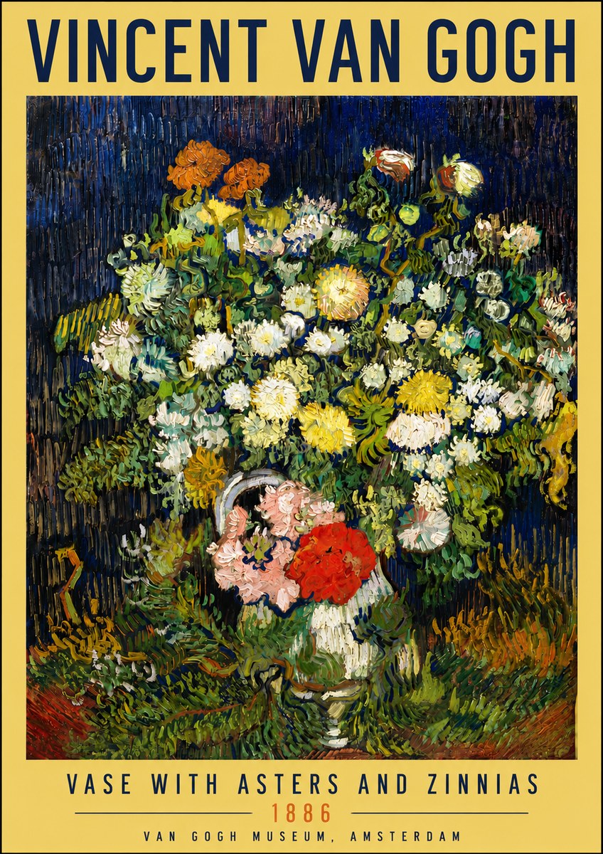 Van Gogh Vase with Asters and Zinnias No4 - Poszter