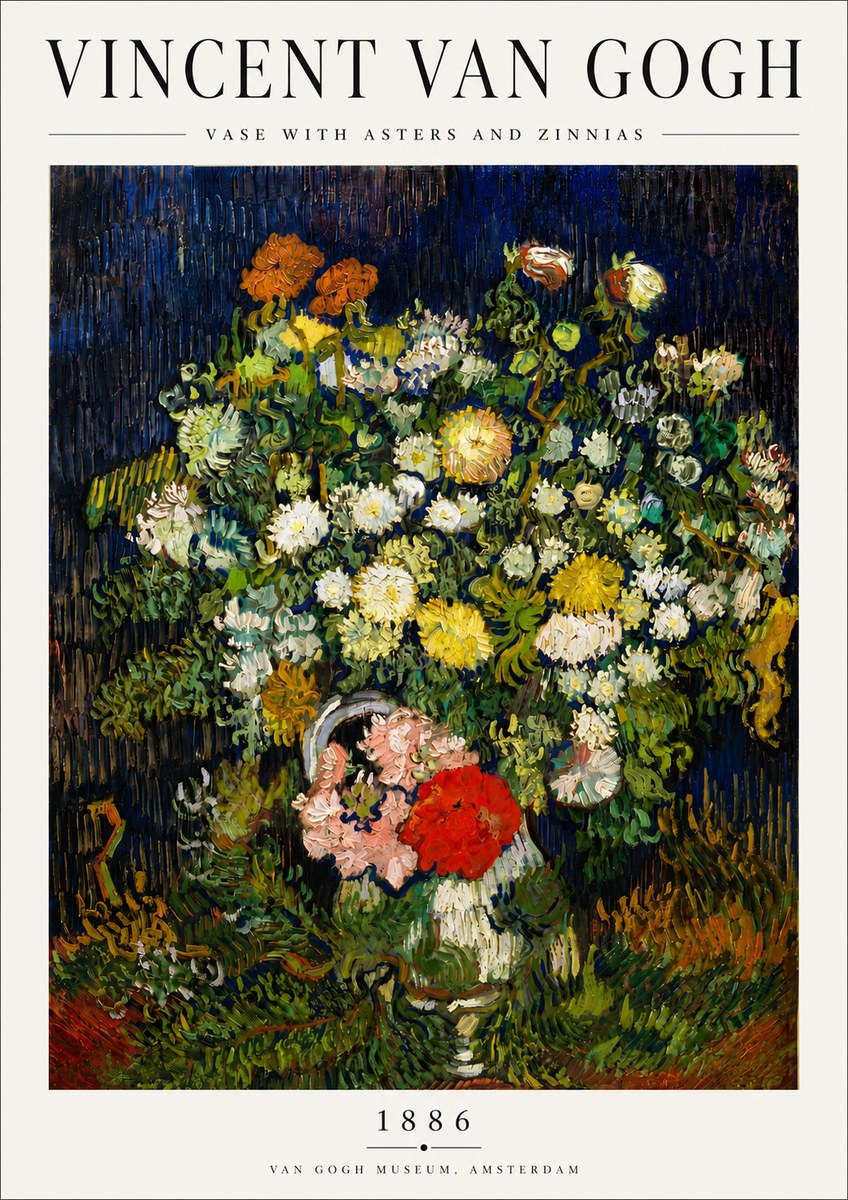 Van Gogh Vase with Asters and Zinnias No5 - Poszter
