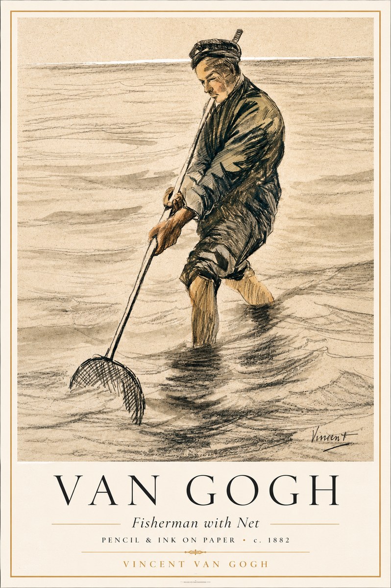 Van Gogh Fisherman with Net No1 - Poszter