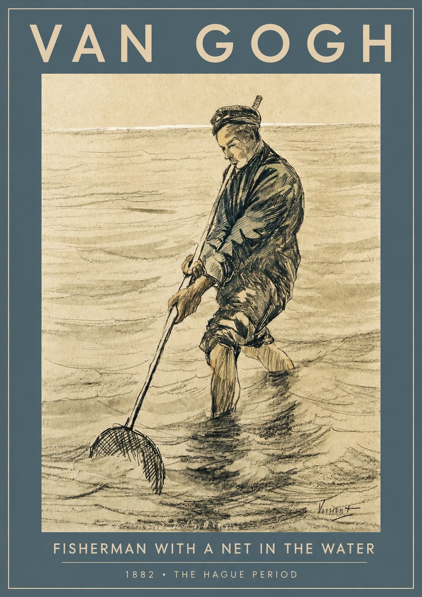 Van Gogh Fisherman with Net No3 - Poszter