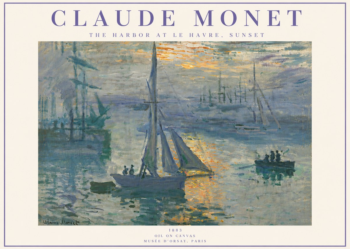 Monet The Harbor at Le Havre, Sunset No6 - Poszter