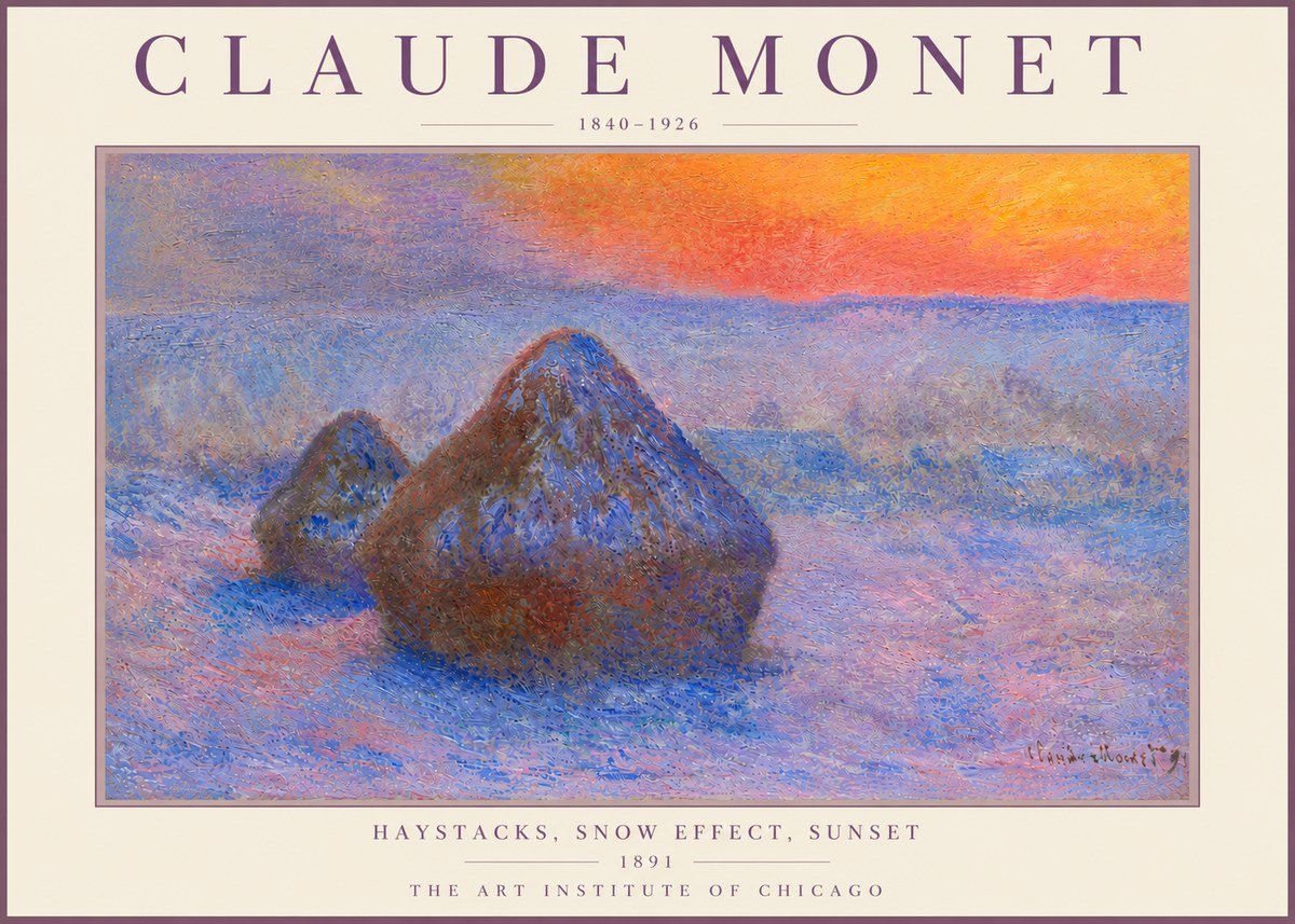 Monet Haystacks, Snow Effect, Sunset No6 - Poszter