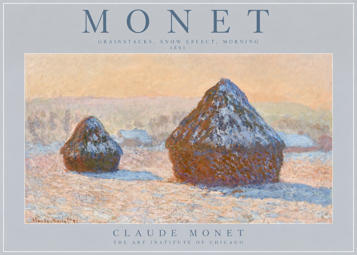 Monet Grainstacks, Snow Effect, Morning No2 - Poszter