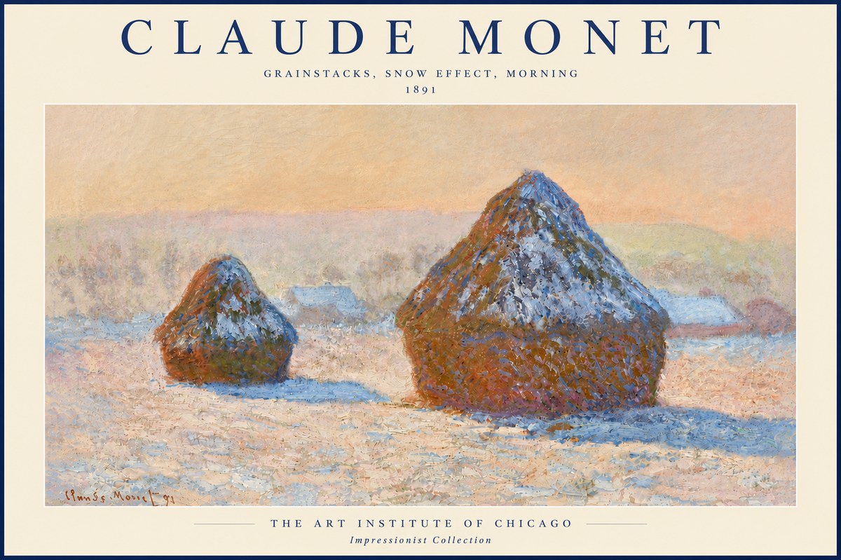 Monet Grainstacks, Snow Effect, Morning No5 - Poszter
