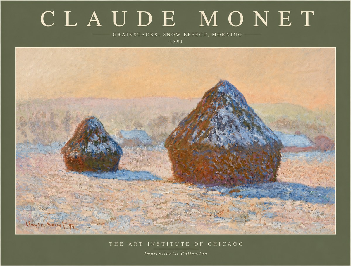 Monet Grainstacks, Snow Effect, Morning No6 - Poszter