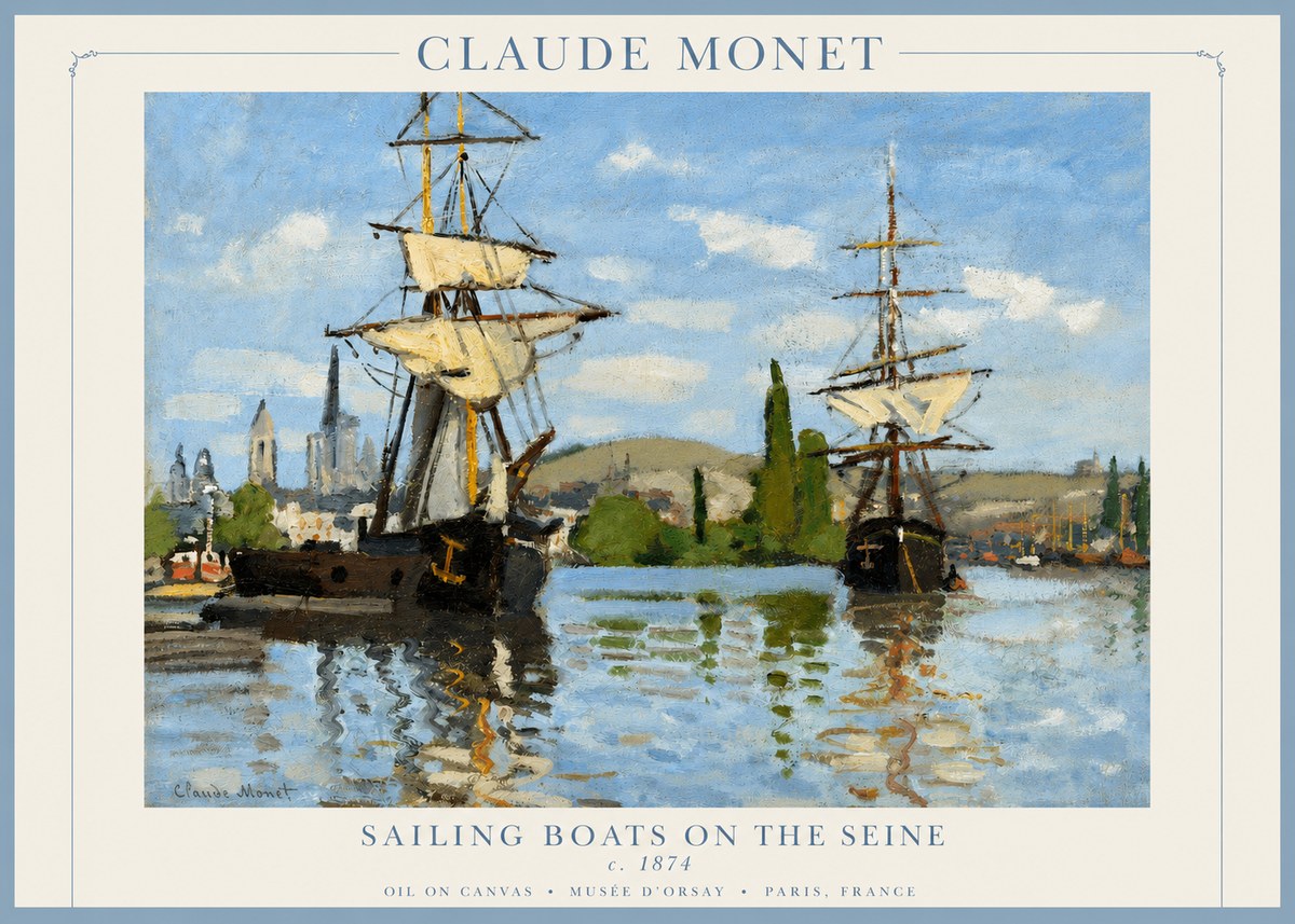 Monet Sailing Boats on the Seine No2 - Poszter
