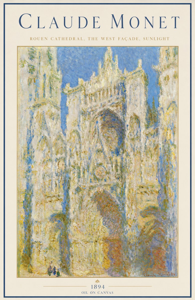 Monet Rouen Cathedral, the West Façade, Sunlight No3 - Poszter