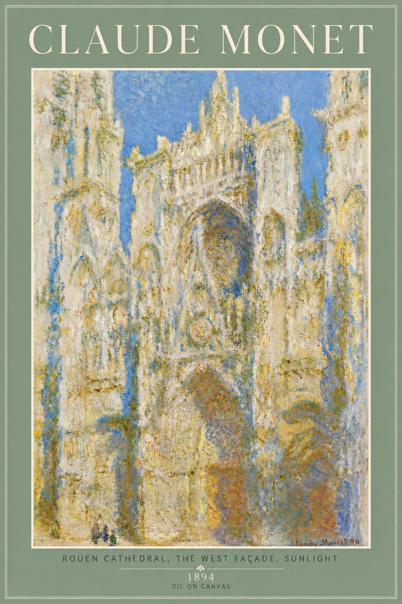 Monet Rouen Cathedral, the West Façade, Sunlight No6 - Poszter