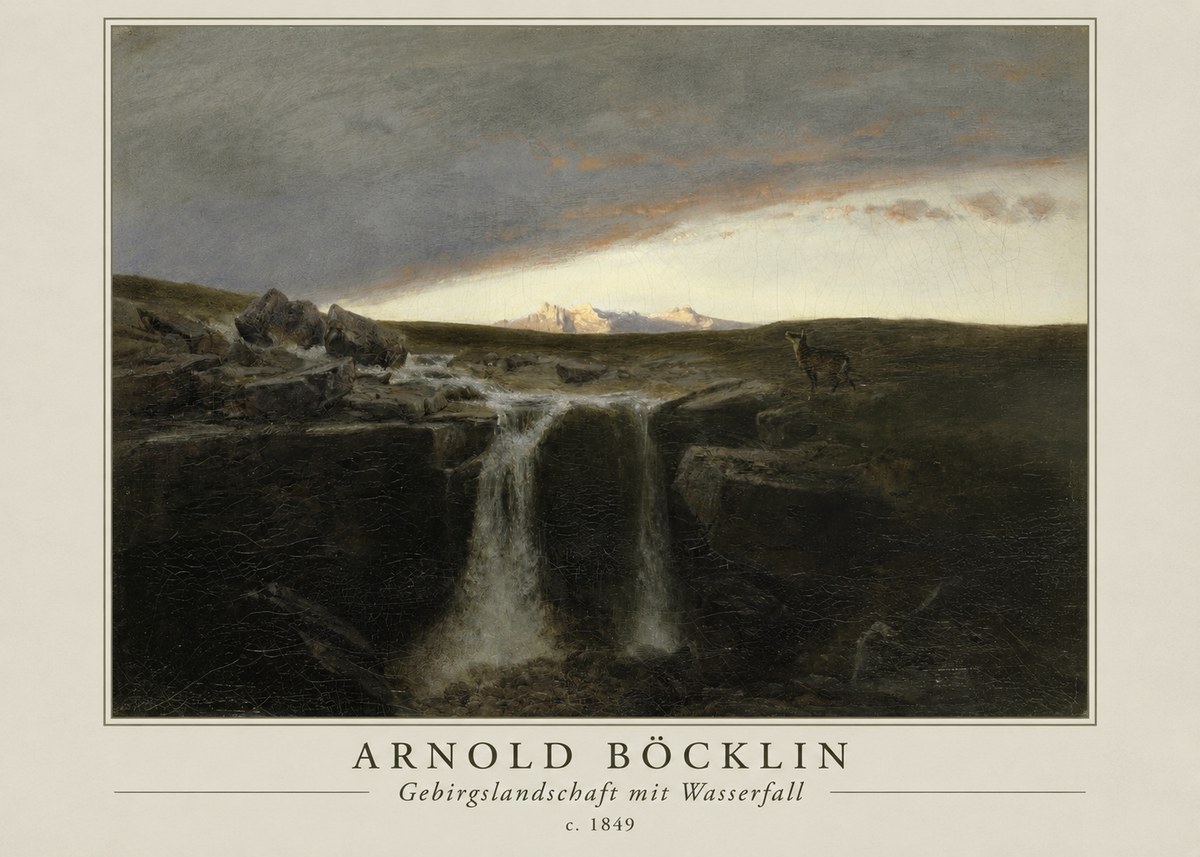 Arnold Böcklin Gebirgslandschaft Mit Wasserfall No1 - Poszter