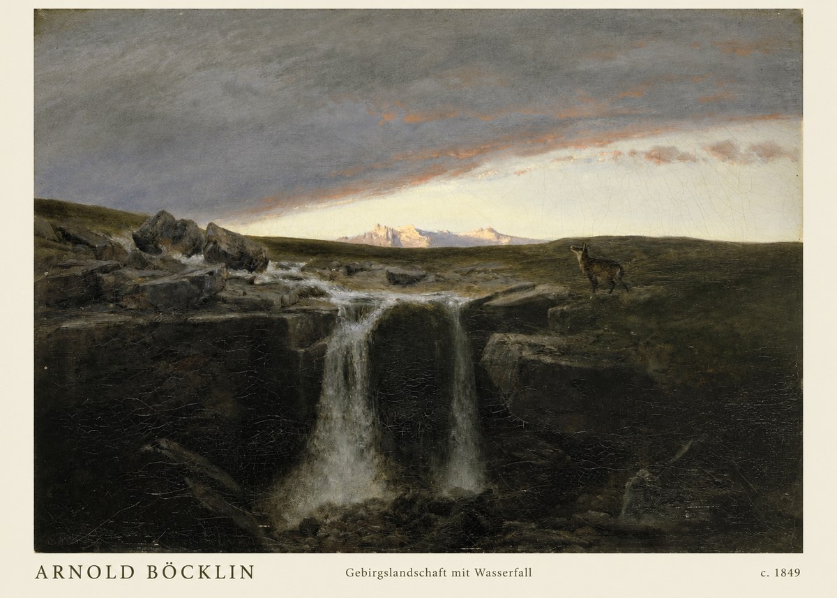 Arnold Böcklin Gebirgslandschaft Mit Wasserfall No2 - Poszter