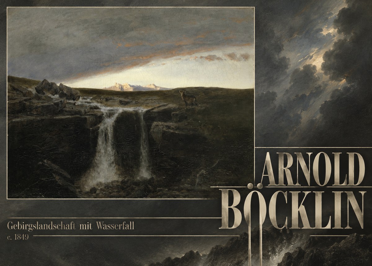 Arnold Böcklin Gebirgslandschaft Mit Wasserfall No6 - Poszter