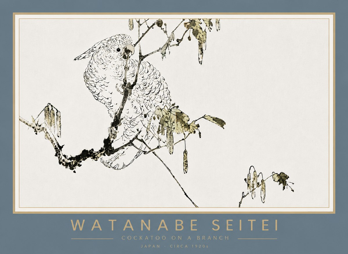 Watanabe Seitei Cockatoo on a Branch No4 - Poszter