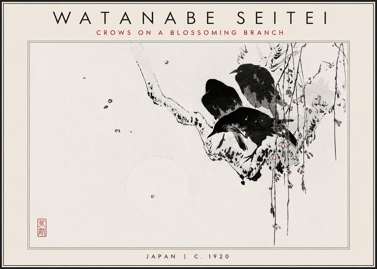Watanabe Seitei Crows on a Blossoming Branch No5 - Poszter