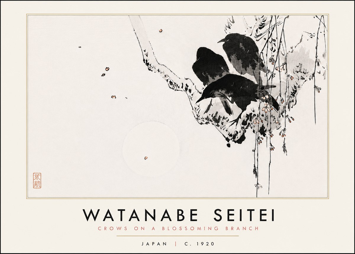 Watanabe Seitei Crows on a Blossoming Branch No6 - Poszter