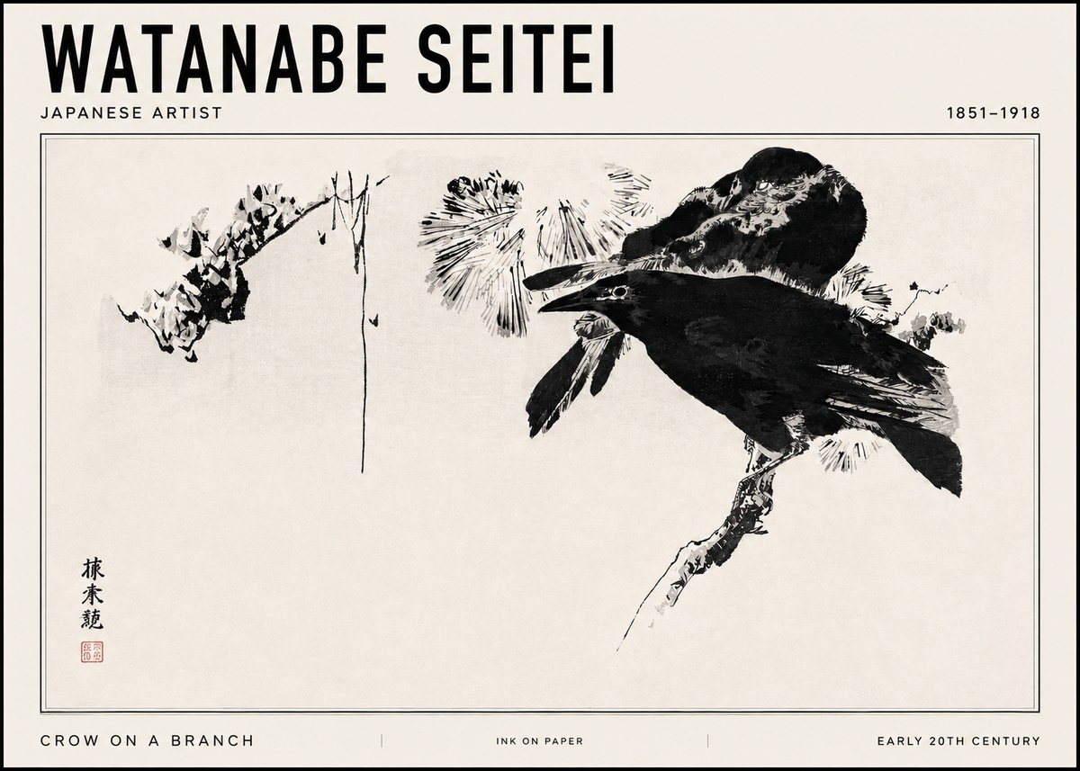 Watanabe Seitei Crow on a Branch No3 - Poszter