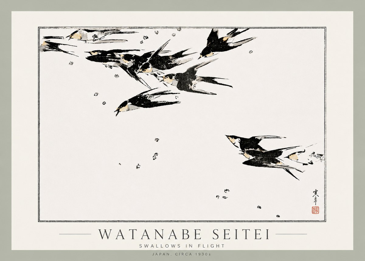 Watanabe Seitei Swallows in Flight No3 - Poszter