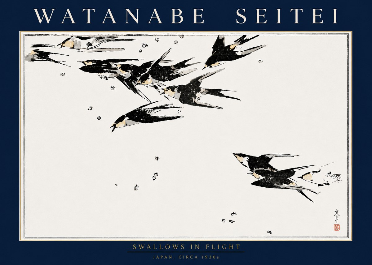 Watanabe Seitei Swallows in Flight No4 - Poszter