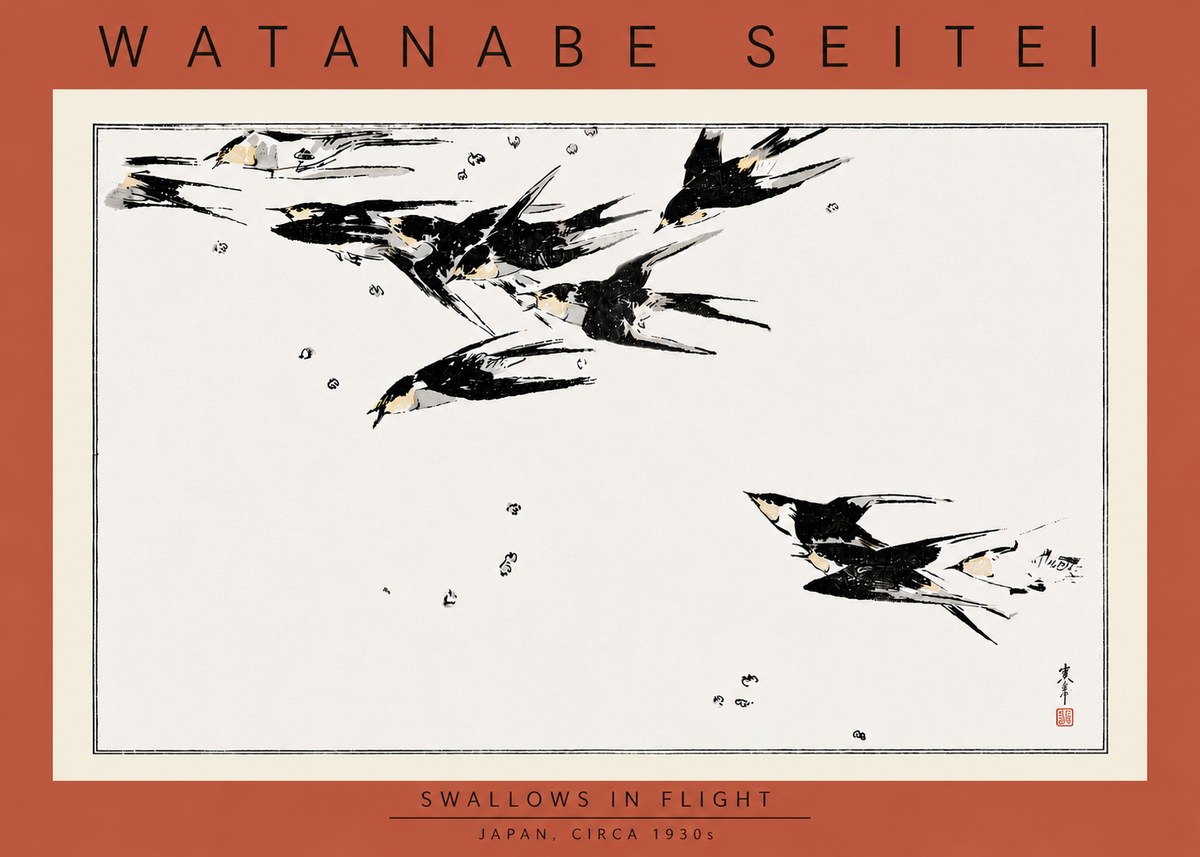 Watanabe Seitei Swallows in Flight No5 - Poszter