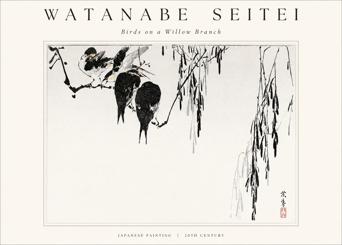 Watanabe Seitei Birds on a Willow Branch No1 - Poszter