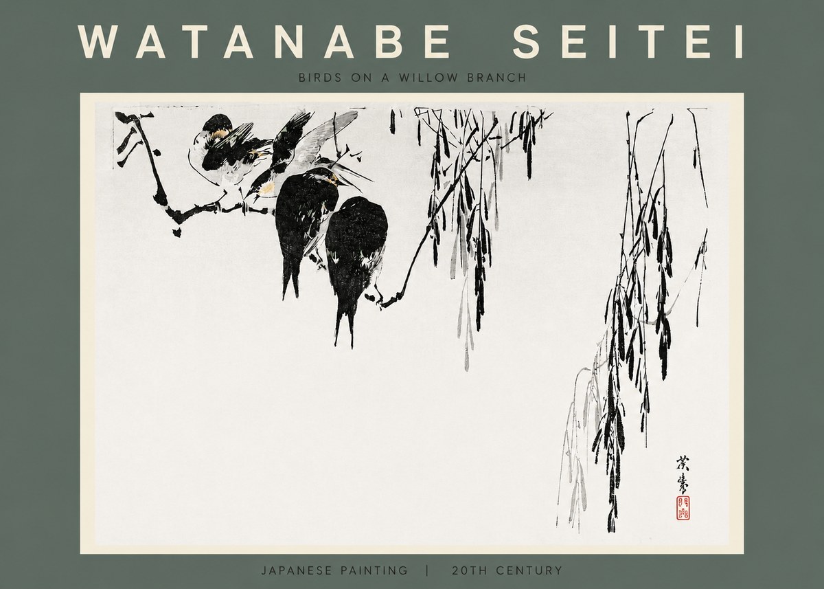 Watanabe Seitei Birds on a Willow Branch No2 - Poszter