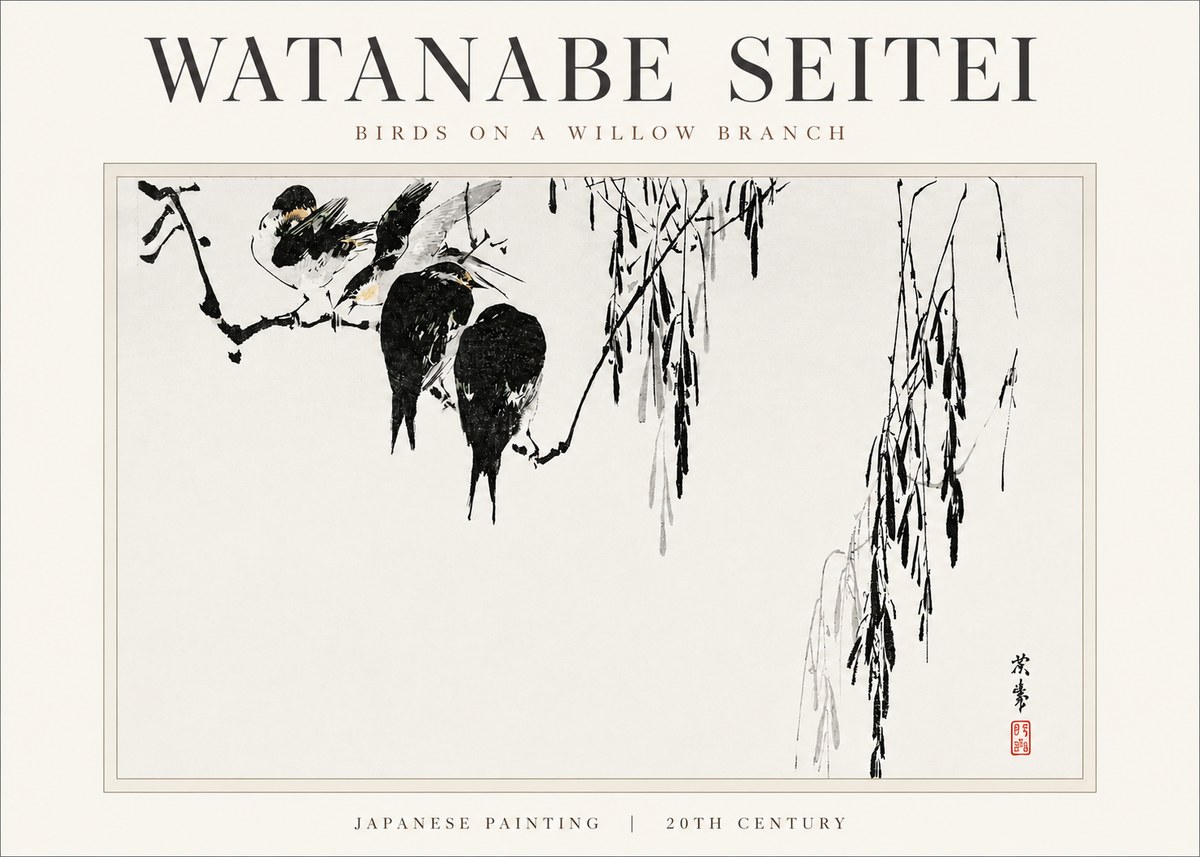 Watanabe Seitei Birds on a Willow Branch No3 - Poszter