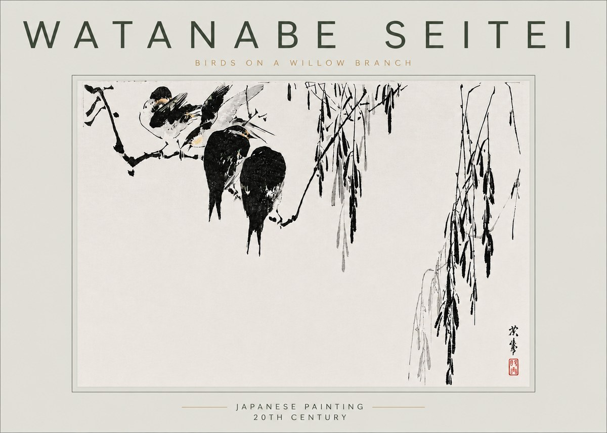 Watanabe Seitei Birds on a Willow Branch No6 - Poszter