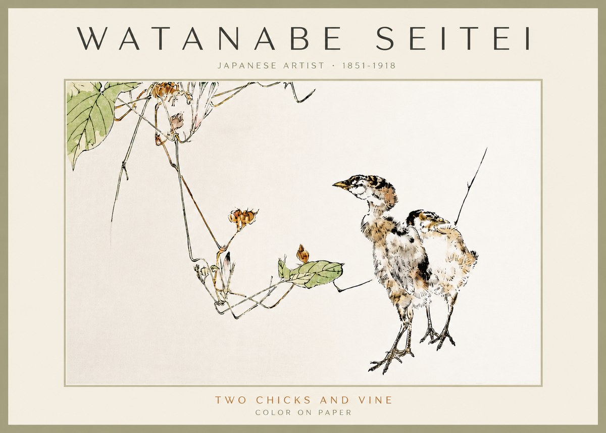 Watanabe Seitei Two Chicks and Vine No3 - Poszter