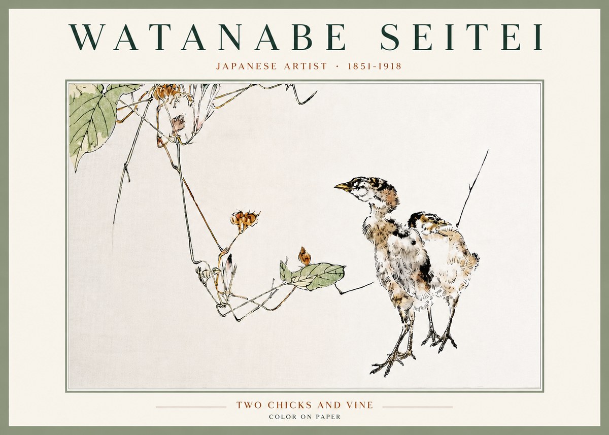 Watanabe Seitei Two Chicks and Vine No4 - Poszter