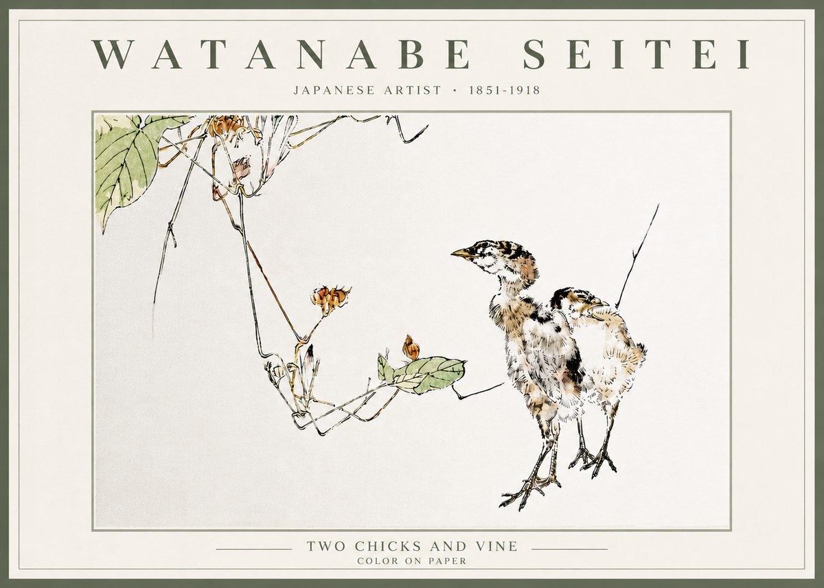 Watanabe Seitei Two Chicks and Vine No5 - Poszter