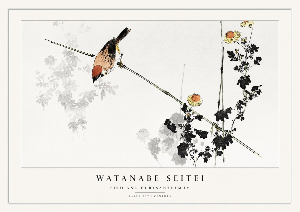 Watanabe Seitei Bird and Chrysanthemum No1 - Poszter