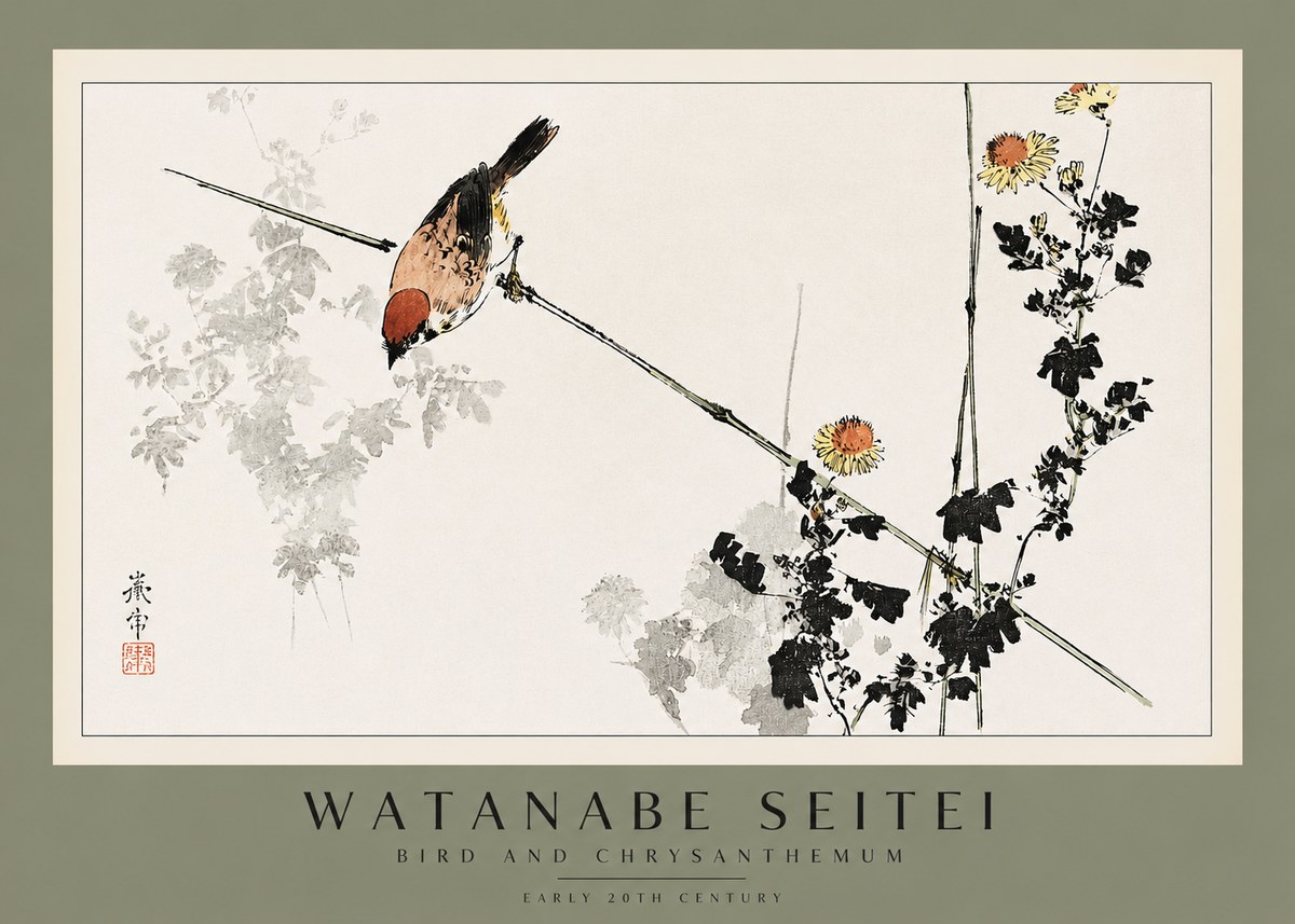 Watanabe Seitei Bird and Chrysanthemum No2 - Poszter