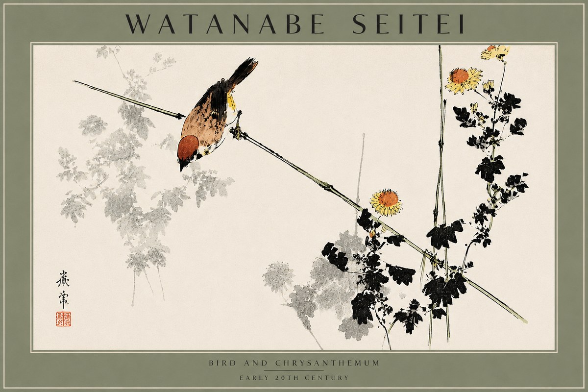 Watanabe Seitei Bird and Chrysanthemum No4 - Poszter