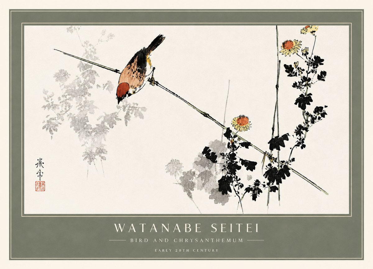 Watanabe Seitei Bird and Chrysanthemum No6 - Poszter