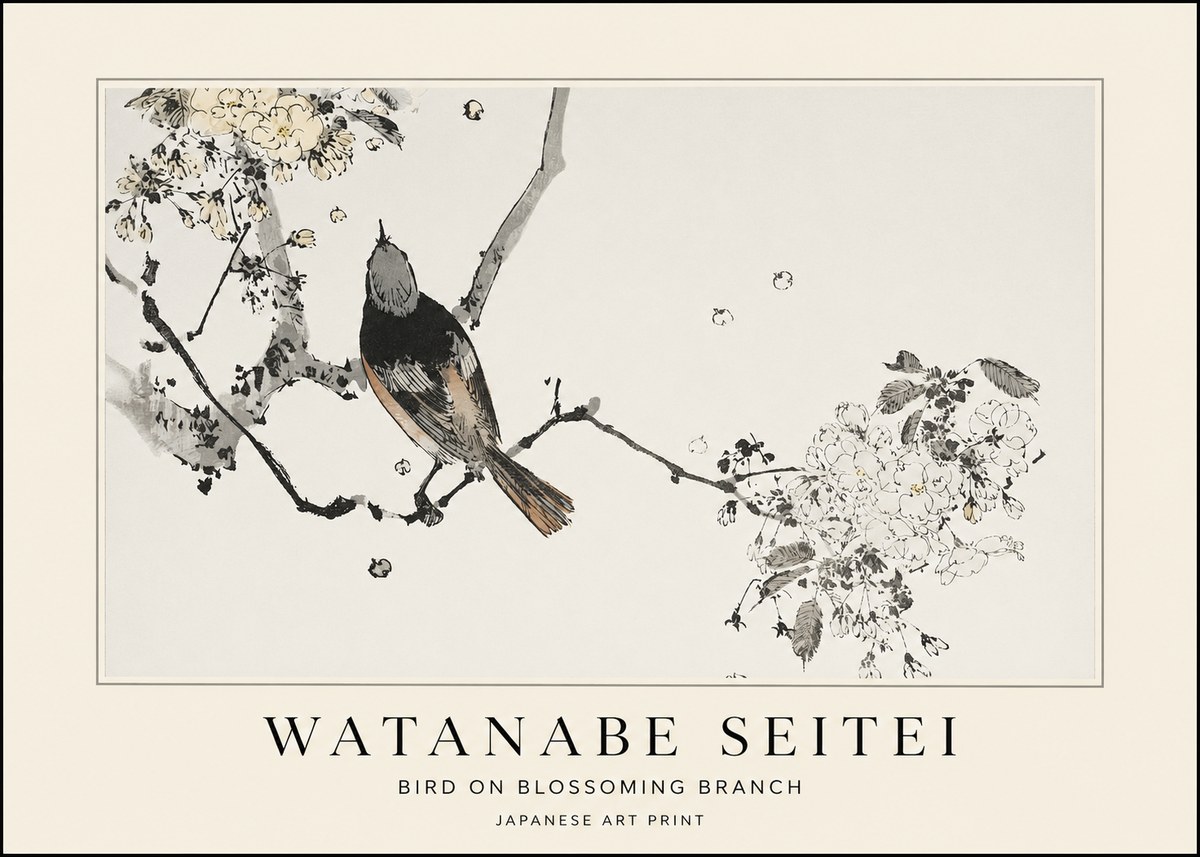 Watanabe Seitei Bird on Blossoming Branch No1 - Poszter