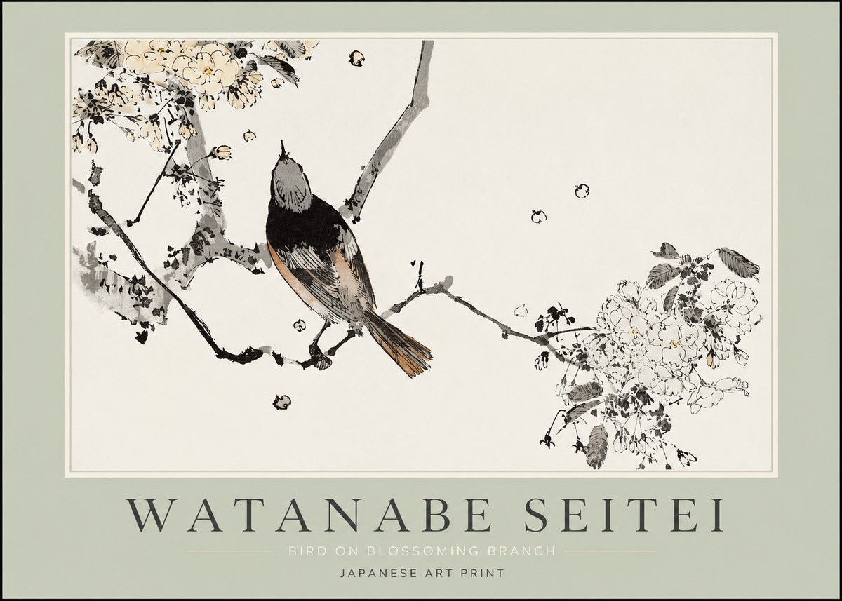 Watanabe Seitei Bird on Blossoming Branch No2 - Poszter