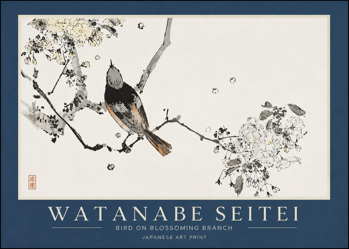 Watanabe Seitei Bird on Blossoming Branch No3 - Poszter