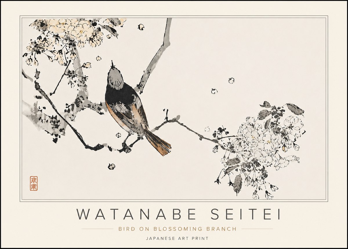 Watanabe Seitei Bird on Blossoming Branch No5 - Poszter